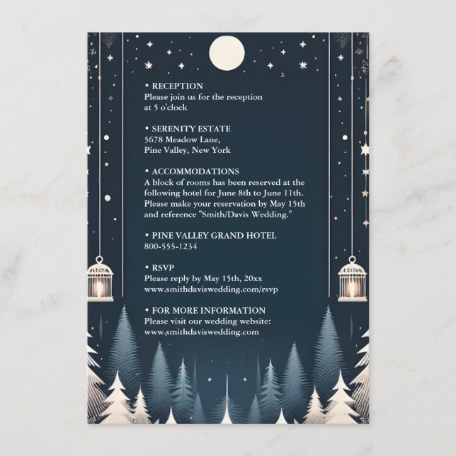 Rustic Forest Stars Snö Bright Winter Wedding Tilläggskort (Framsida)