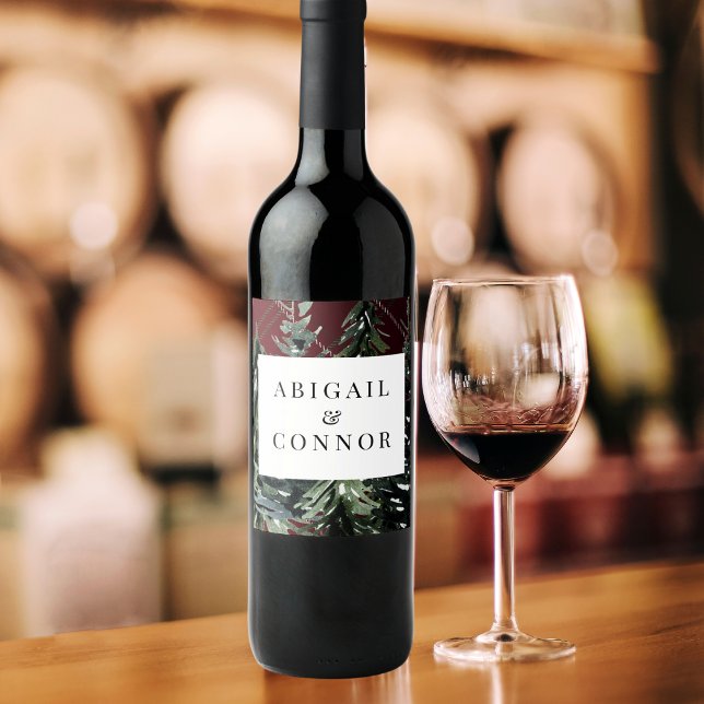 Rustic Forest Tartan Play Red Black Grönt White Vinflaska Etikett (Skapare uppladdad)