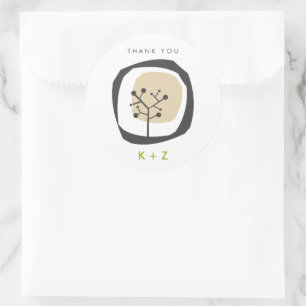 Rustic Forest Träd Ringar Monogram Modern Bröllop Runt Klistermärke