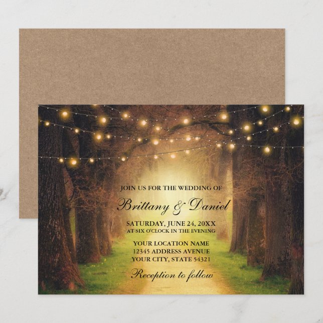 Rustic Forest Väg String Ljus Bröllop Kraft Inbjudningar (Fram/baksida)