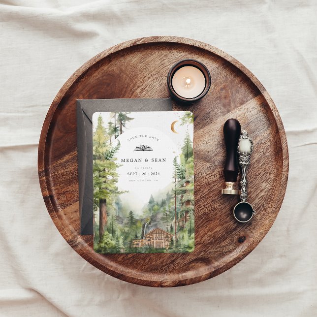 Rustic Forest Waterfall Bröllop | Spara datum Datumet (Skapare uppladdad)