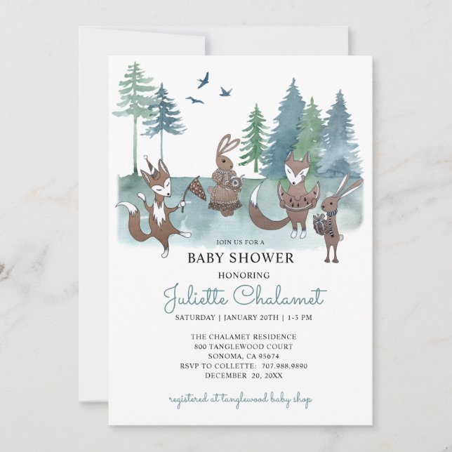 Rustic Forest Woodland Animals Baby Shower Inbjudningar (Framsida)