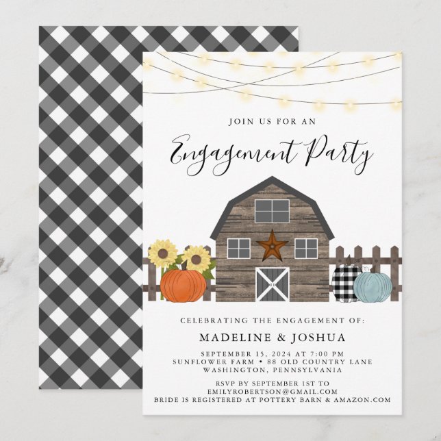 Rustic Förlovningsfest Fall Land Barn Inbjudningar (Fram/baksida)