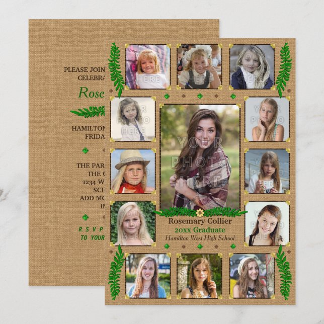 Rustic Fotokollage för Studentfest i högskolan Inbjudningar (Fram/baksida)