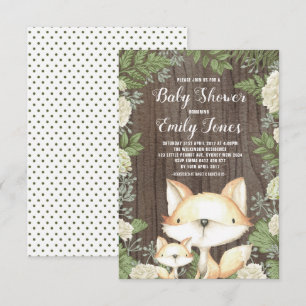 Rustic Fox Baby Shower Botanical Greenery Inbjudningar