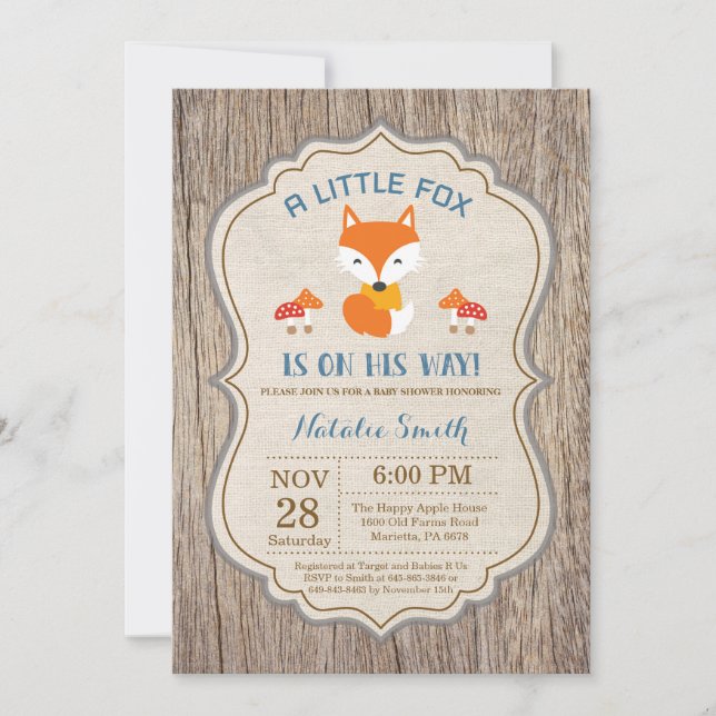 Rustic Fox Baby Shower-inbjudan Boy Inbjudningar (Framsida)