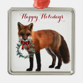 Rustic Fox Square Metall jul Ornament