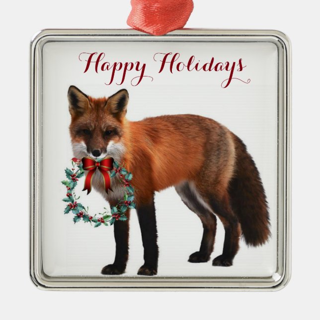 Rustic Fox Square Metall jul Ornament (Framsidan)