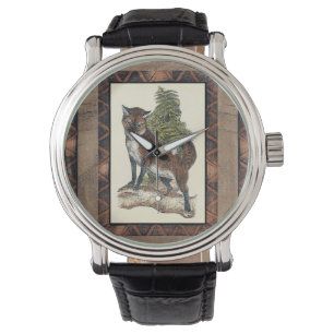 Rustic Fox Steg på en Träd-trunk Armbandsur