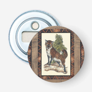 Rustic Fox Steg på en Träd-trunk Flasköppnare