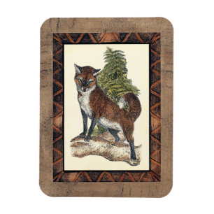 Rustic Fox Steg på en Träd-trunk Magnet