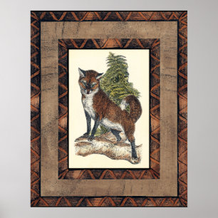 Rustic Fox Steg på en Träd-trunk Poster