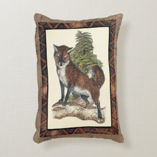 Rustic Fox Steg på en Träd-trunk Prydnadskudde