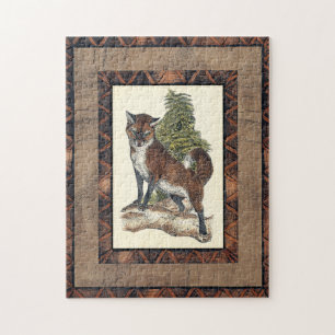 Rustic Fox Steg på en Träd-trunk Pussel