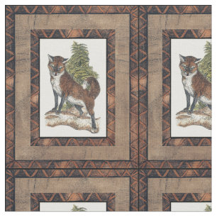 Rustic Fox Steg på en Träd-trunk Tyg