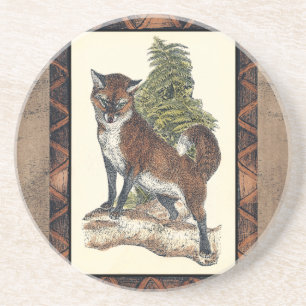 Rustic Fox Steg på en Träd-trunk Underlägg Sandsten