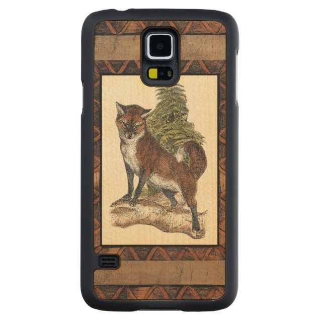 Rustic Fox Stepping på en Träd Trunk Carved Lönn Galaxy S5 Slim Skal (Baksidan)