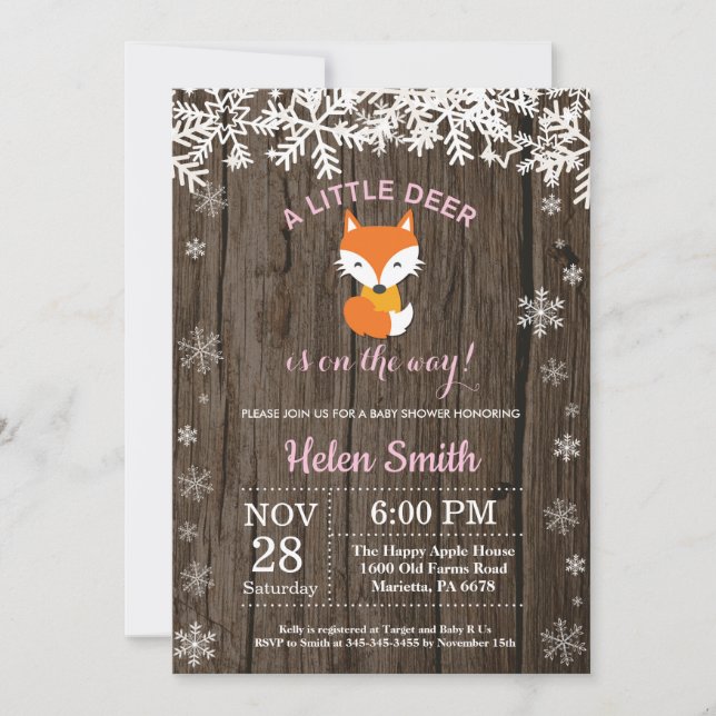 Rustic Fox Vinter Flick Baby Shower Inbjudningar (Framsida)