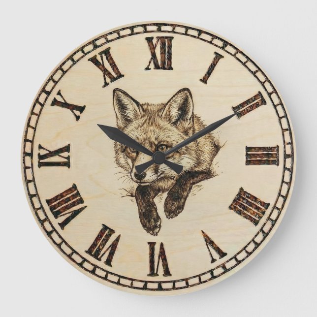 Rustic Fox Wall Clock Stor Klocka (Framsida)