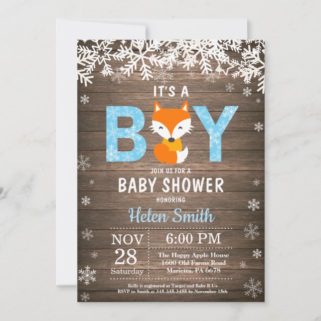 Rustic Fox Winter Boy Shower-inbjudan Inbjudningar (Framsida)