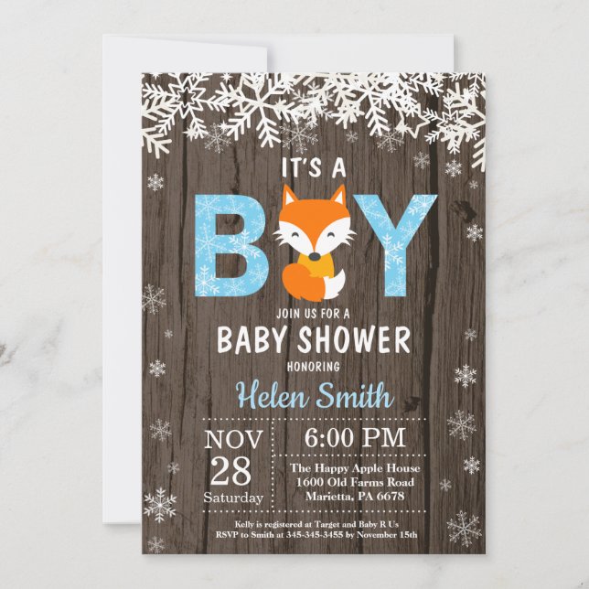 Rustic Fox Winter Boy Shower-inbjudan Inbjudningar (Framsida)
