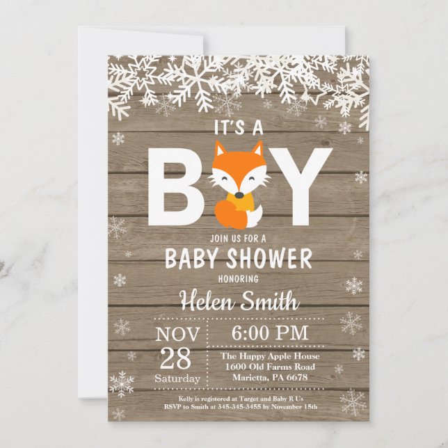 Rustic Fox Winter Boy Shower-inbjudan Inbjudningar (Framsida)
