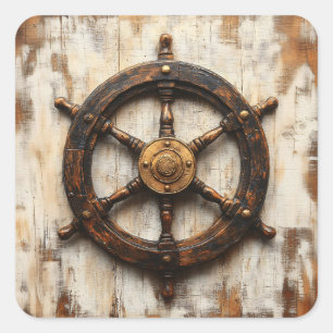 Rustic Frakt Wheel Helm Nautical Fyrkantigt Klistermärke