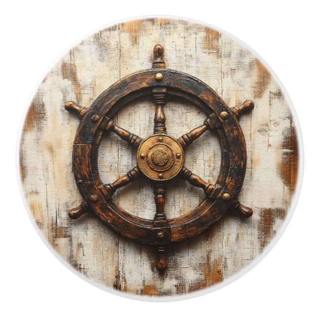 Rustic Frakt Wheel Helm Nautical Knopp (Framsidan)