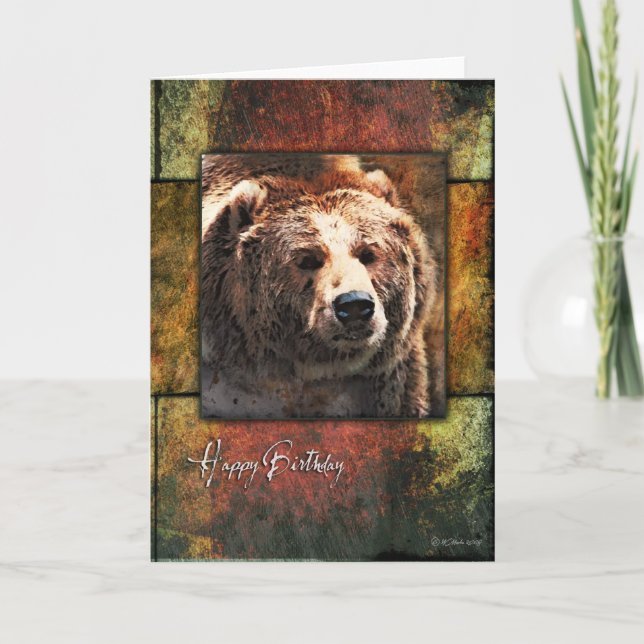 Rustic Framed Grizzly Birthday Card Kort (Framsida)