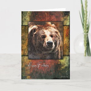 Rustic Framed Grizzly Birthday Card Kort