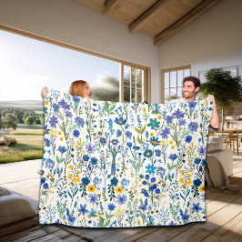 Rustic Fransk Blue Garden Wildblommor Fleecefilt
