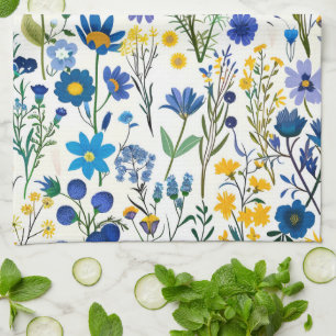 Rustic Fransk Blue Garden Wildblommor Kökshandduk
