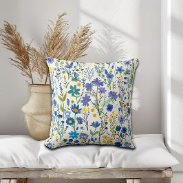 Rustic Fransk Blue Garden Wildblommor Kudde