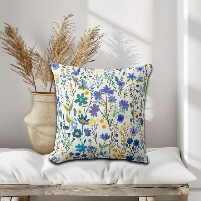 Rustic Fransk Blue Garden Wildblommor Kudde (Skapare uppladdad)