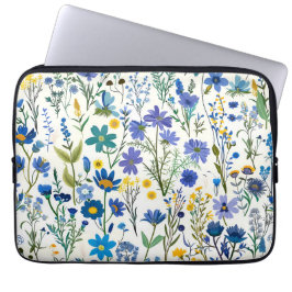 Rustic Fransk Blue Garden Wildblommor Laptop Fodral