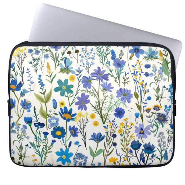 Rustic Fransk Blue Garden Wildblommor Laptop Fodral (Framsidan)