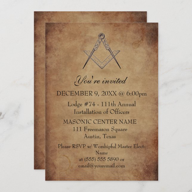 Rustic Freemason Masonry Black Masonic Inbjudningar (Fram/baksida)