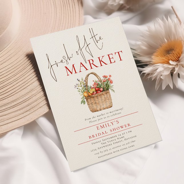 Rustic Fresh off the Market Möhippa Inbjudningar (Shown on Felt Ecru option)