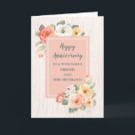 Rustic Friend och Hennes Make-årsdag Kort<br><div class="desc">Lycklig bröllop-årskort för vän och hennes make med blommor från land,  trä från mönster och hjärtfilta versum.</div>