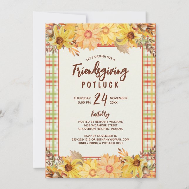 Rustic Friendsgiving Blommigt av vattenfärgen Potl Inbjudningar (Framsida)