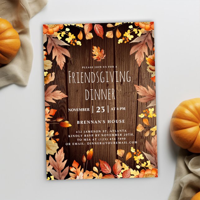 Rustic Friendsgiving Middag Thanksgiving Party Inbjudningar (Rustic Fall Friendsgiving Dinner Invitation)