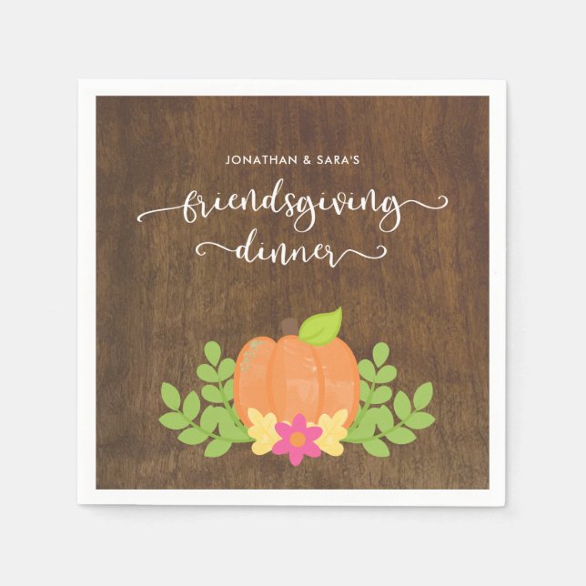 Rustic Friendsgiving Pumpkin och Greenery Pappersservett (Framsidan)
