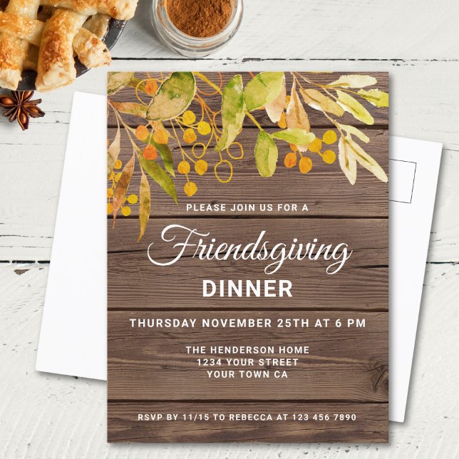 Rustic Friendsgiving vykort för inbjudan (Skapare uppladdad)