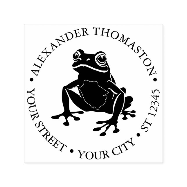 Rustic Frog Amphibian Round Name Address Självfärgande Stämpel (Design)