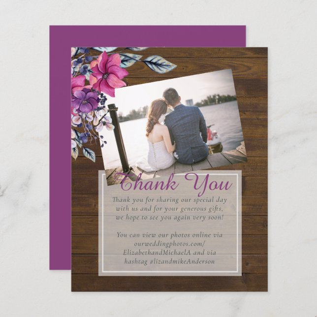 Rustic Fuchsia Blommigt Woodland Bröllop (Fram/baksida)