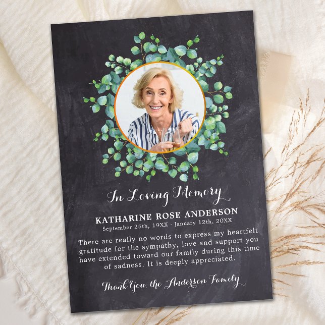 Rustic Funeral Eucalyptus Greenery Photo Sympathy Tack Kort (Skapare uppladdad)