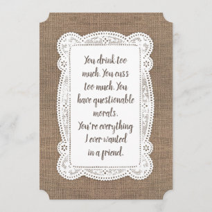 Rustic Funny Bridesmaid/Maid of honor Frieri Inbjudningar