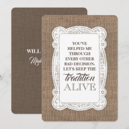 Rustic Funny Bridesmaid/Maid of honor Frieri Inbjudningar
