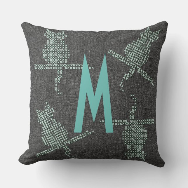 Rustic Funny Cats Add Monogram Kudde (Framsida)