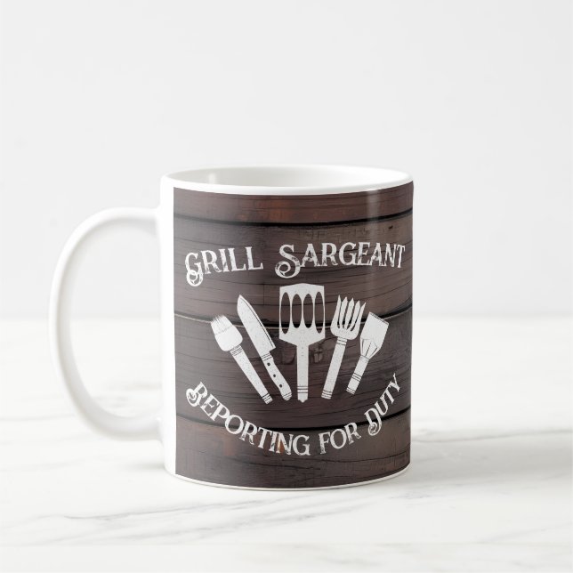 Rustic Funny Cooking Gift Manar-Grill Sargeant Kaffemugg (Vänster)